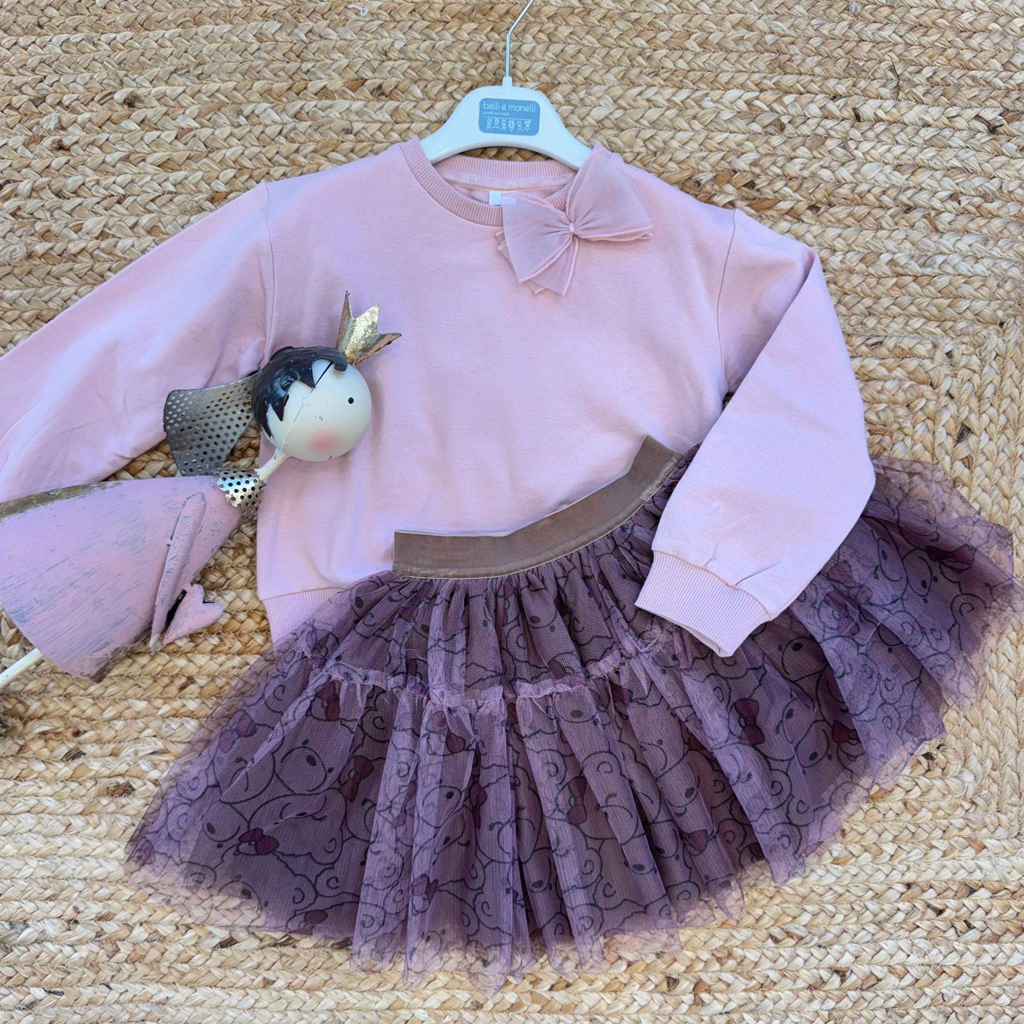 Completo bimba rosa con felpa e gonna tulle