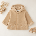 Giubbotto neonato beige felpato con cappuccio e tasche frontali