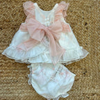 ABITO NEONATA CON BALZE E FIOCCO ROSA CIPRIA