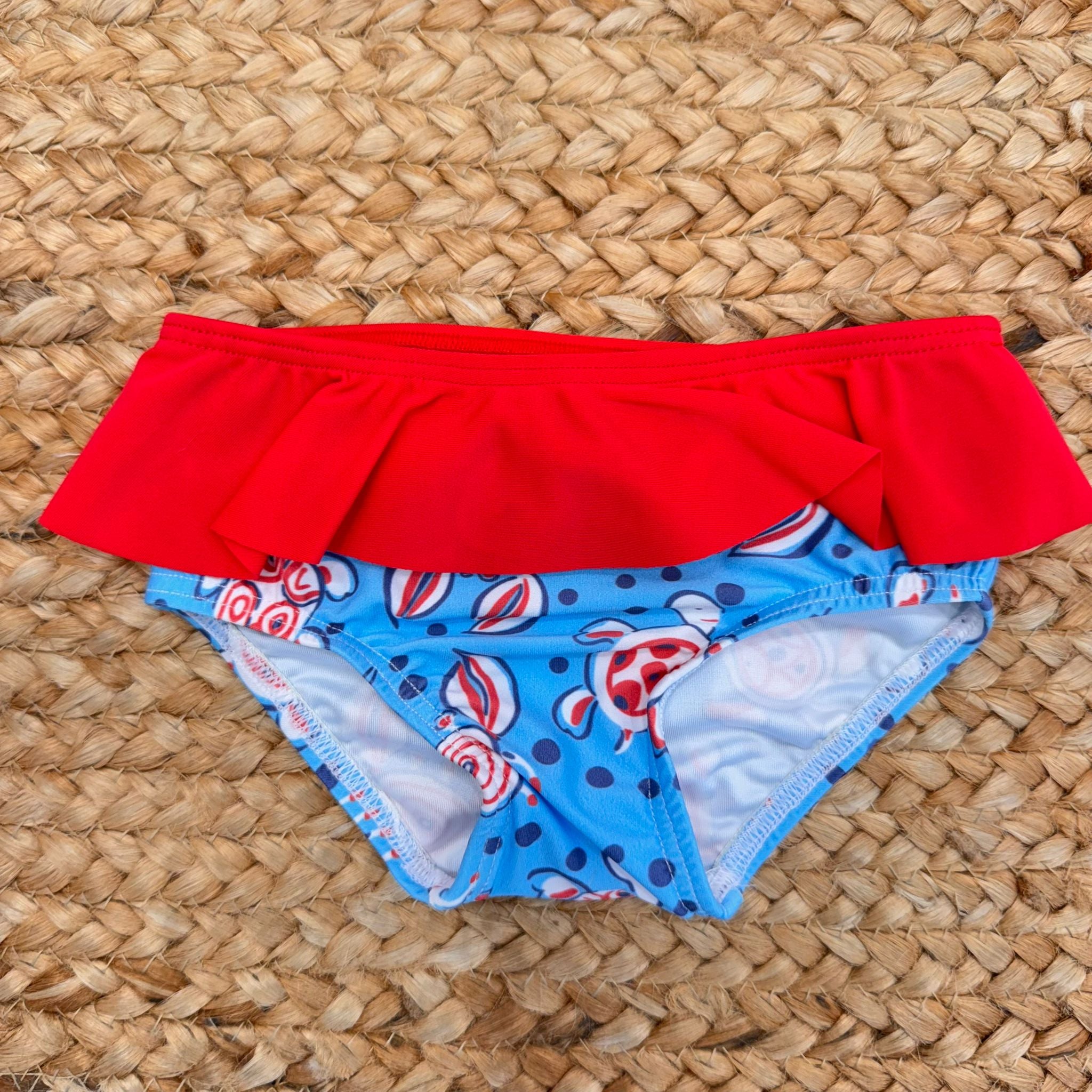 COSTUMINO BIMBA TARTARUGHE BLU E ROSSO CON T-SHIRT MARE