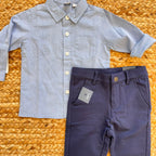COMPLETO CAMICIA MICROFANTASIA E PANTALONE SLIM BLU