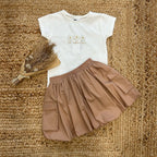 COMPLETO BAMBINA ESTIVO T-SHIRT "SO SPECIAL" E GONNA CAMMELLO CHIC
