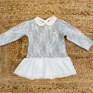 Abito bimba elegante in pizzo grigio e bianco