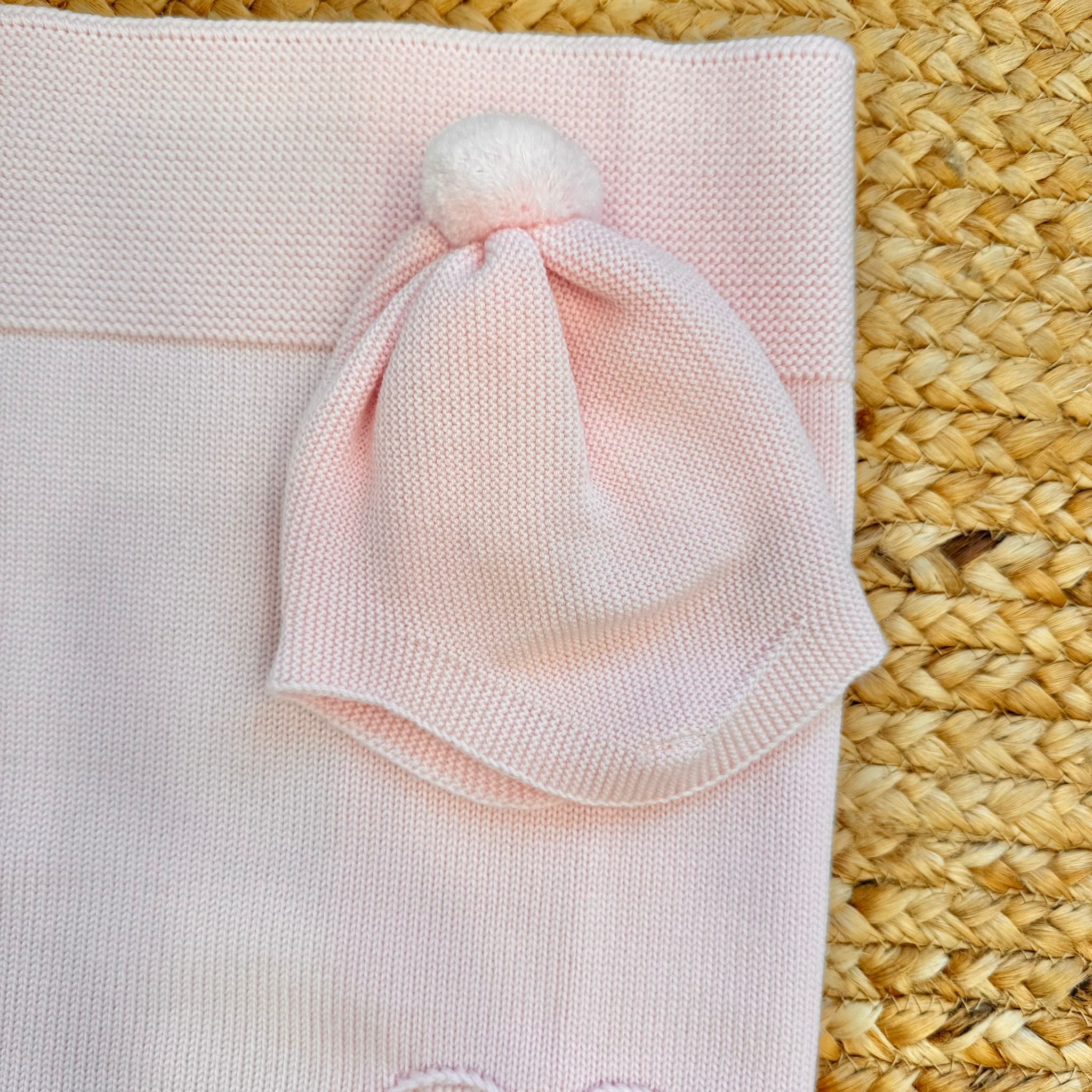 Uscita clinica neonata pura lana rosa con cuori ricamati