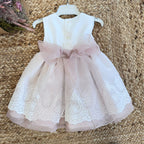 ABITO NEONATA RICAMATO CON CINTURA ROSA CIPRIA