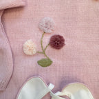 Uscita clinica neonata rosa misto lana con ricamo fiori