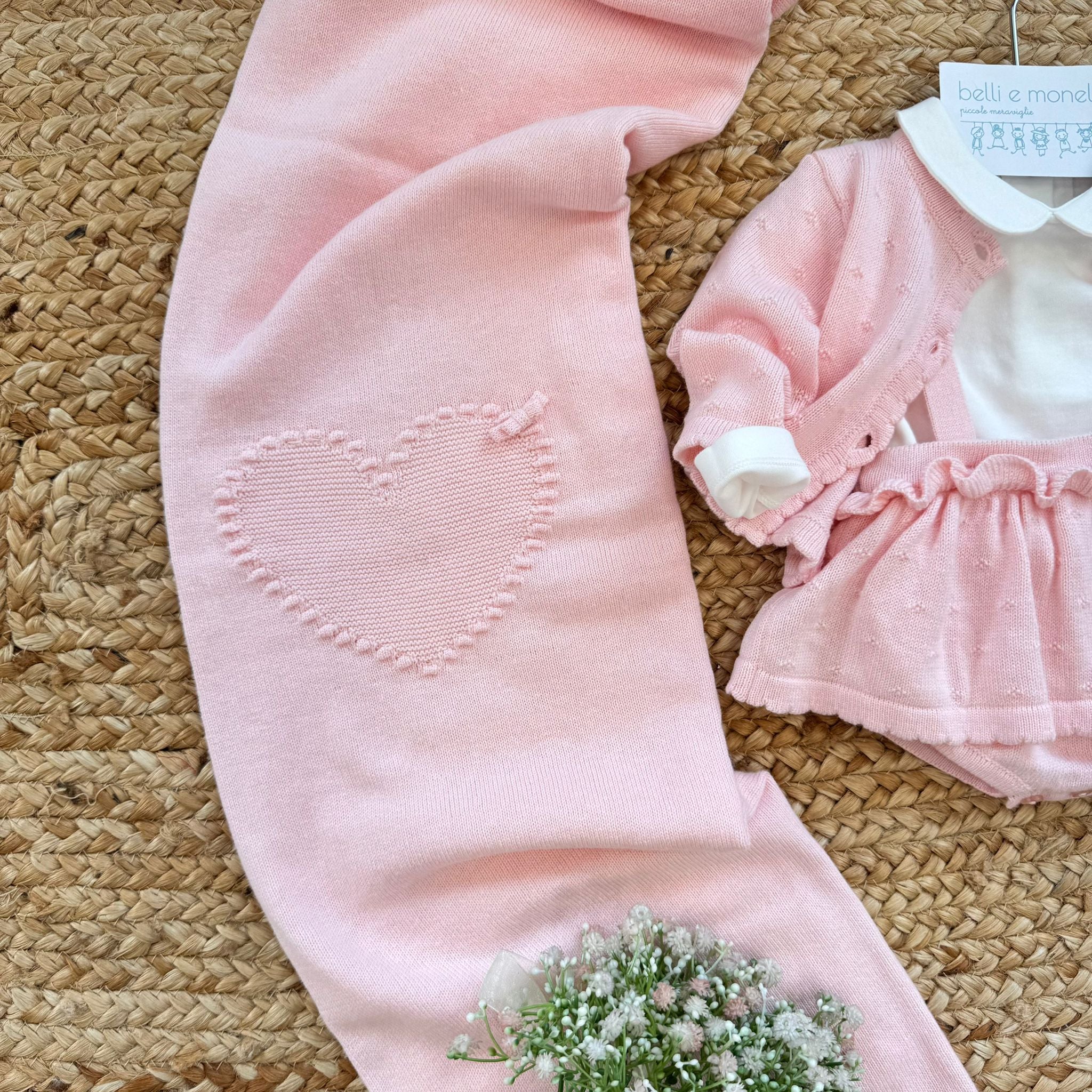 Set nascita neonata rosa in caldo cotone con gonnellina e cuore