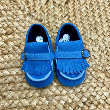 Mocassino battesimo bimbo azzurro con fibbia