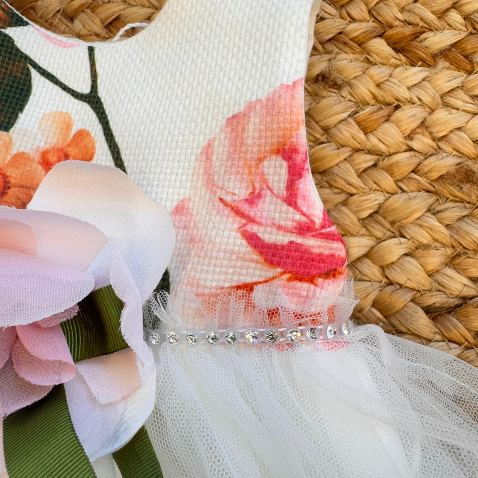 ABITO BIANCO BAMBINA FIORI E TULLE