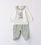 Tutina neonato caldo cotone con orsetto verde