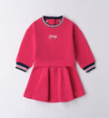Abito bambina fucsia con dettagli a righe sul davanti