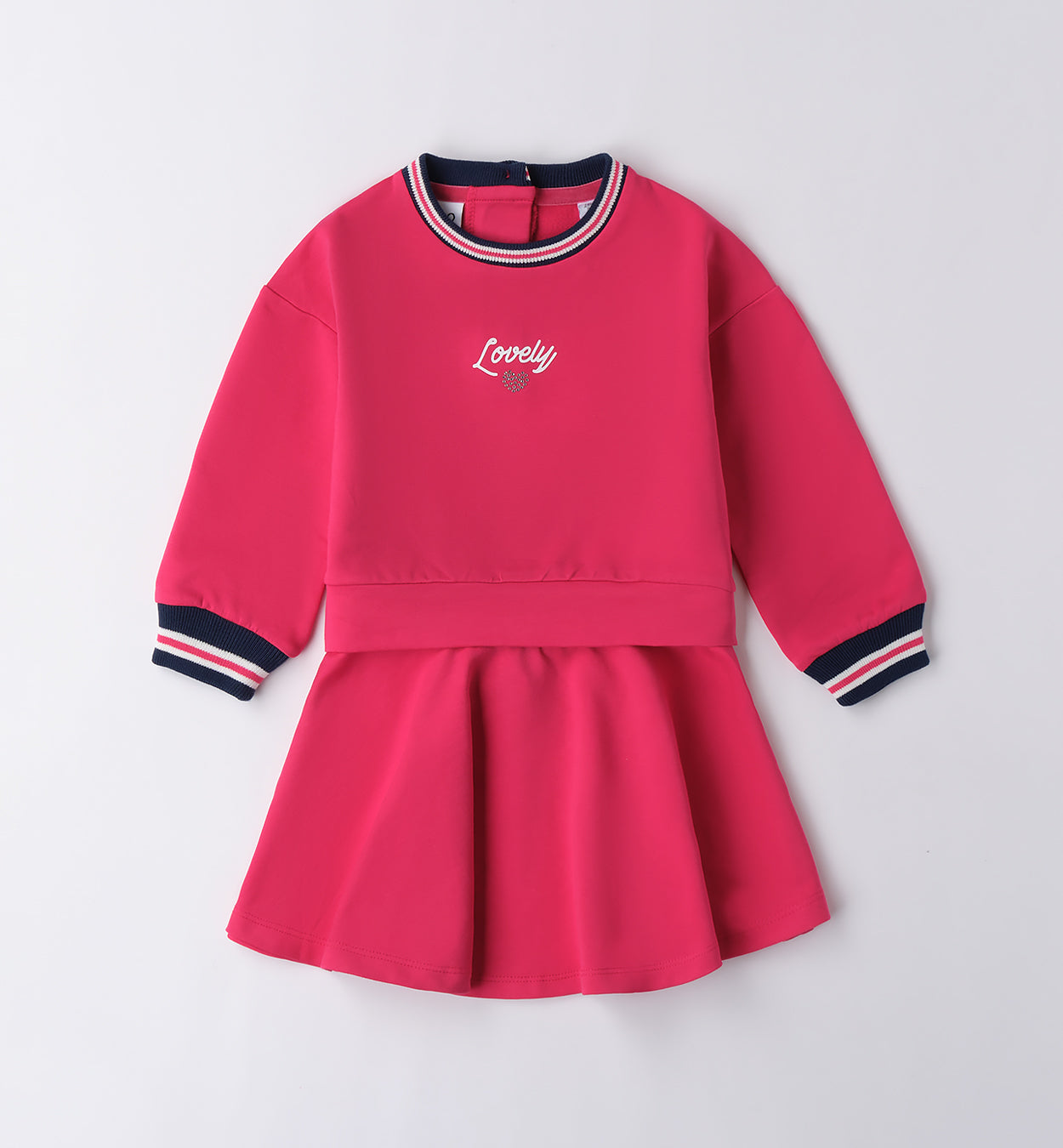 Abito bambina fucsia con dettagli a righe sul davanti