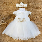 Abito battesimo bimba in tulle e pizzo con fascia coordinata