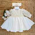 Abito battesimo neonata avorio con pizzo floreale e fascetta coordinata