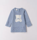 Abito bimba azzurro caldo cotone con orsetto bianco fronte