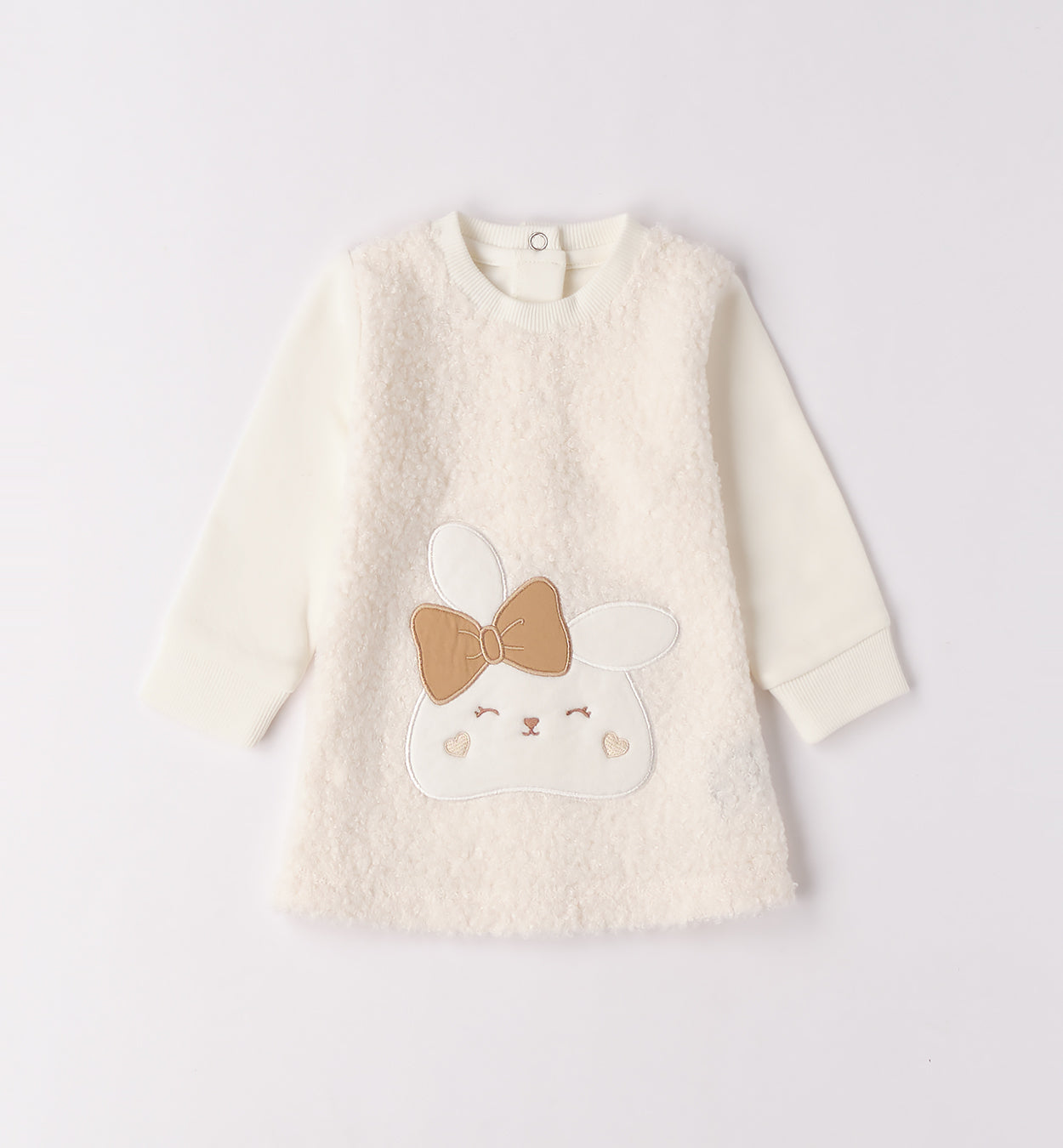 Abito bimba panna caldo cotone fronte con coniglio e fiocco
