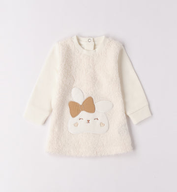 Abito bimba panna caldo cotone fronte con coniglio e fiocco