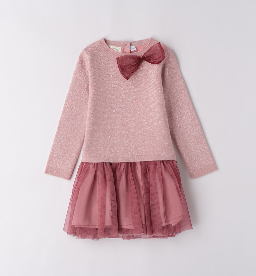 Abito bimba rosa elegante con fiocco e tulle fronte