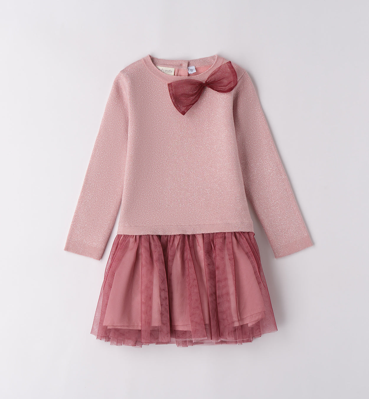 Abito bimba rosa elegante con fiocco e tulle fronte