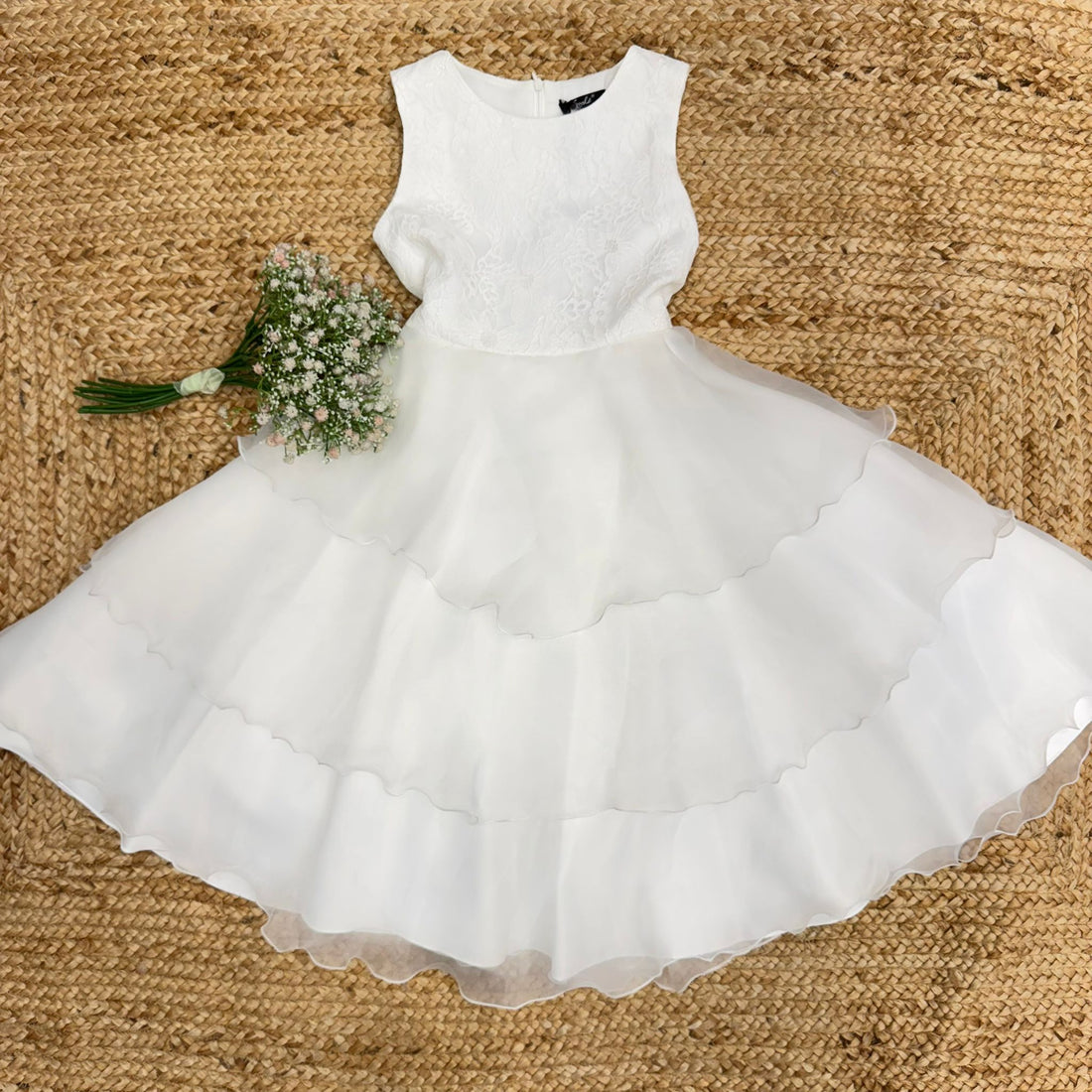 Abito da prima comunione bimba in organza bianco