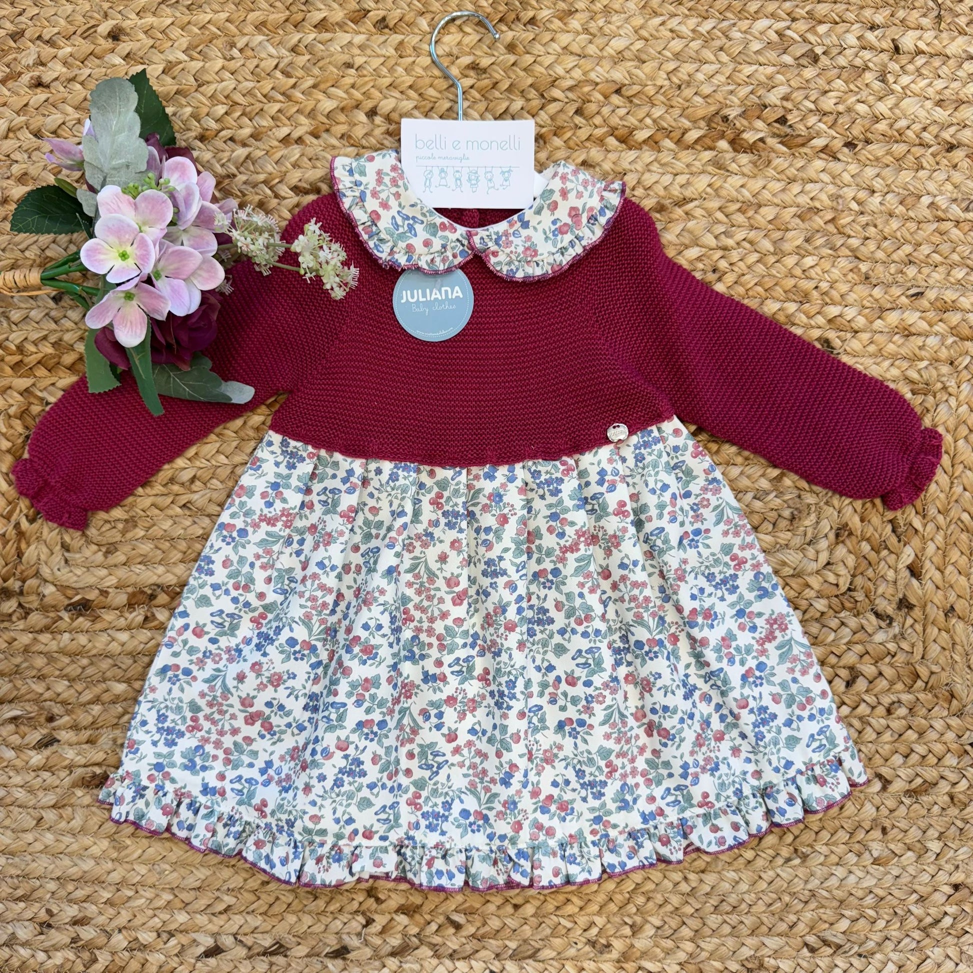 Abito floreale elegante per bambina con corpetto maglia