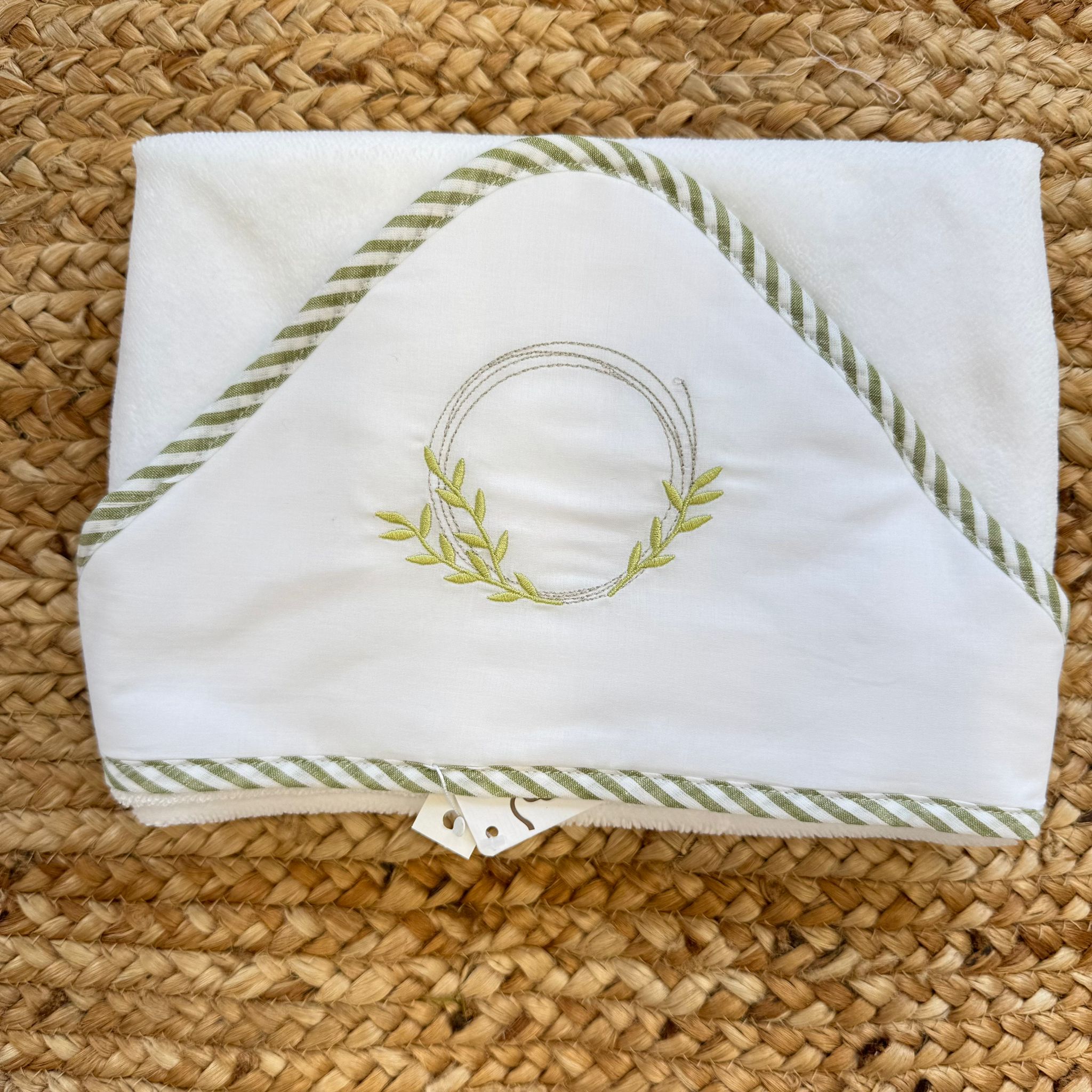 Accappatoio neonato in bambù con cappuccio ricamato corona verde