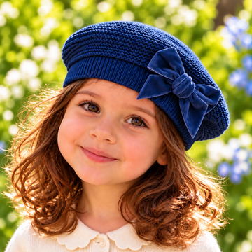 Basco bambina blu Condor con fiocco in velluto