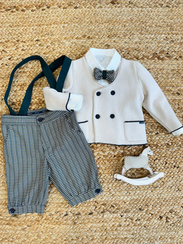 completo elegante giacca maglia doppiopetto, abbigliamento bimba, moda bimbi, outfit per occasioni speciali, completo cerimonia, comfort e stile, Belli e Monelli.