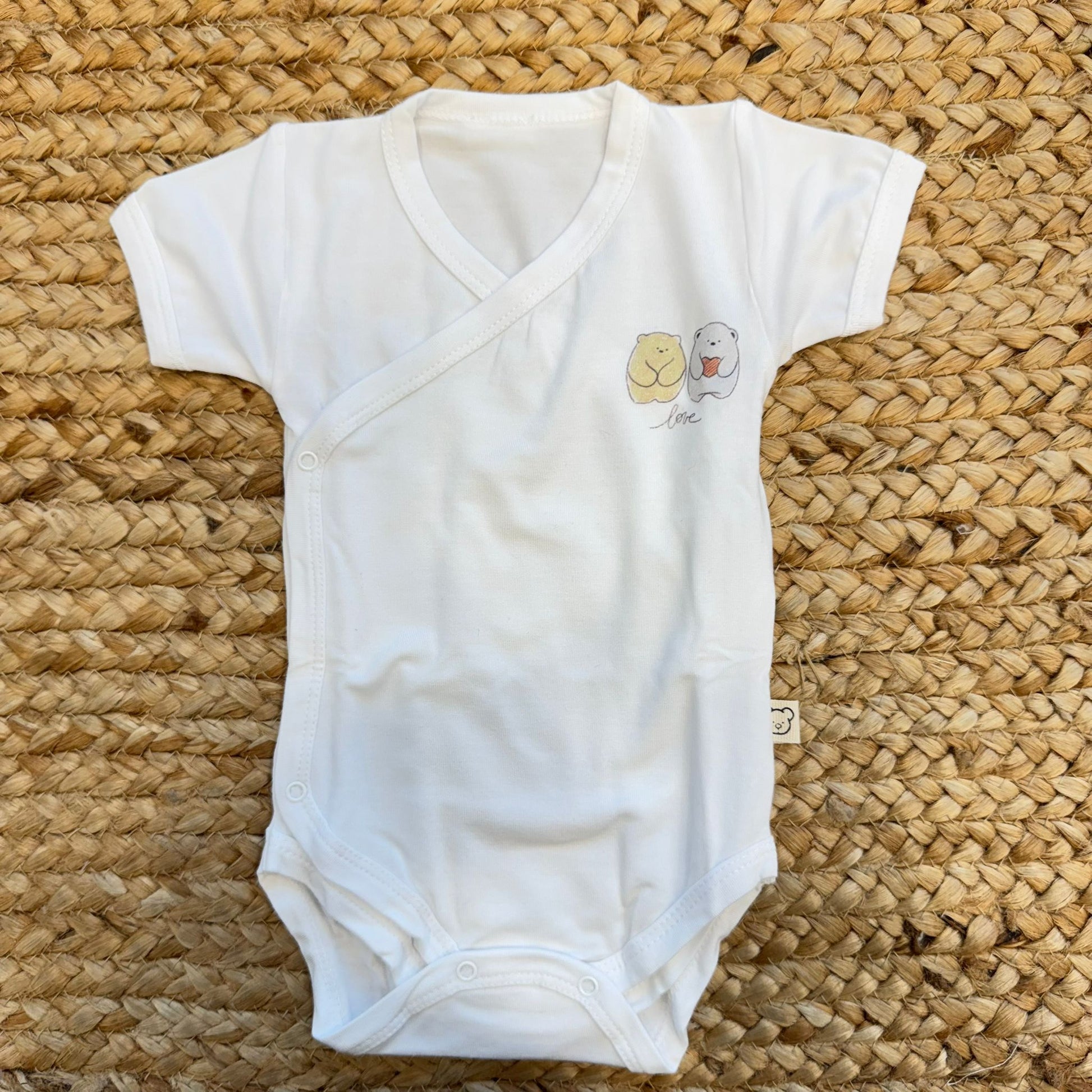 Body neonato unisex bianco in bamboo con stampa orsetti