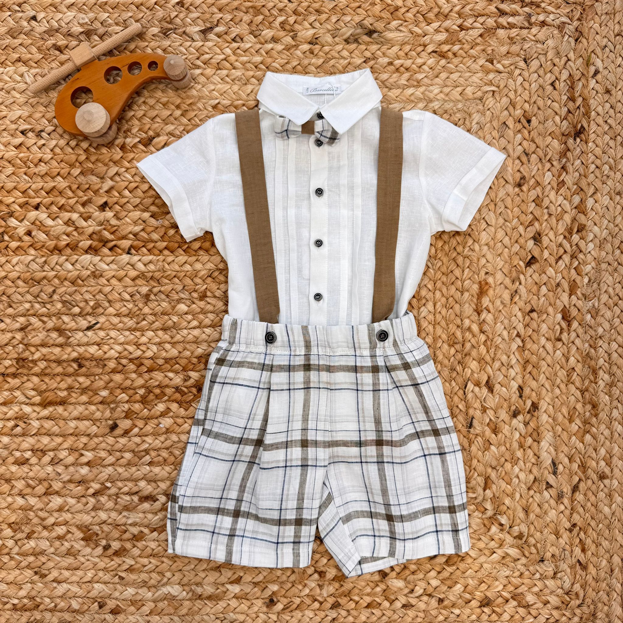 Completo battesimo bimbo elegante con papillon e pantaloncini quadri