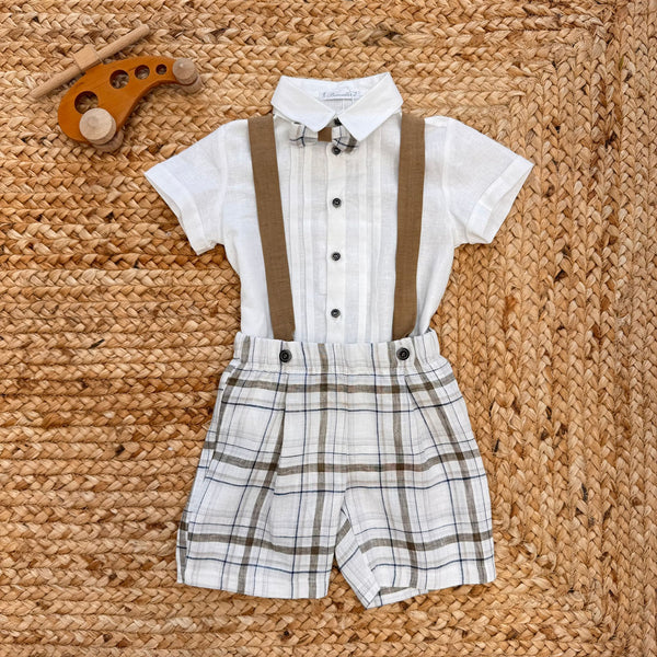 Completo battesimo bimbo elegante con papillon e pantaloncini quadri