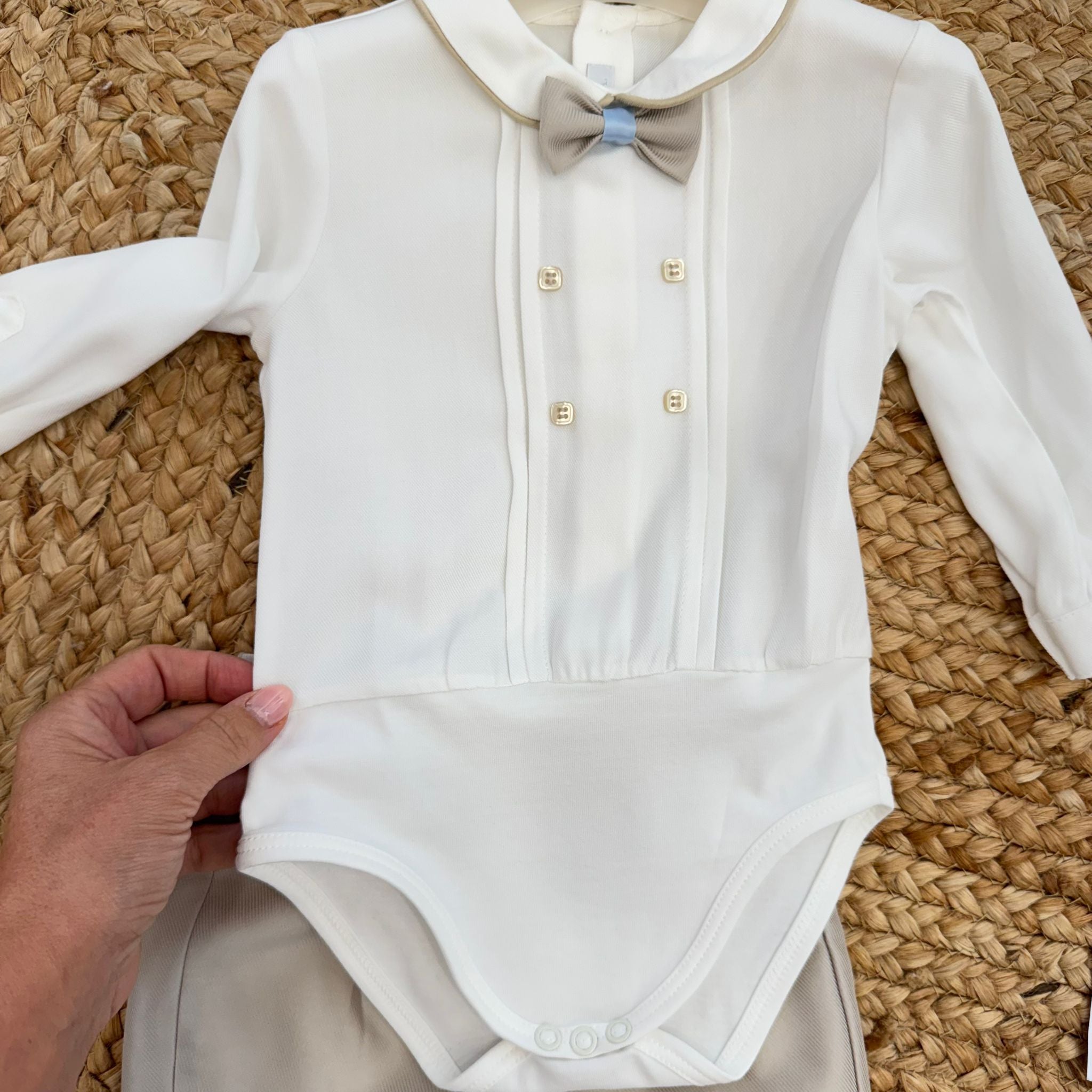 Camicia-body bianca con bottoni decorativi completo battesimo bimbo