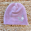 Cappello neonata in ciniglia rosa con ricamo floreale