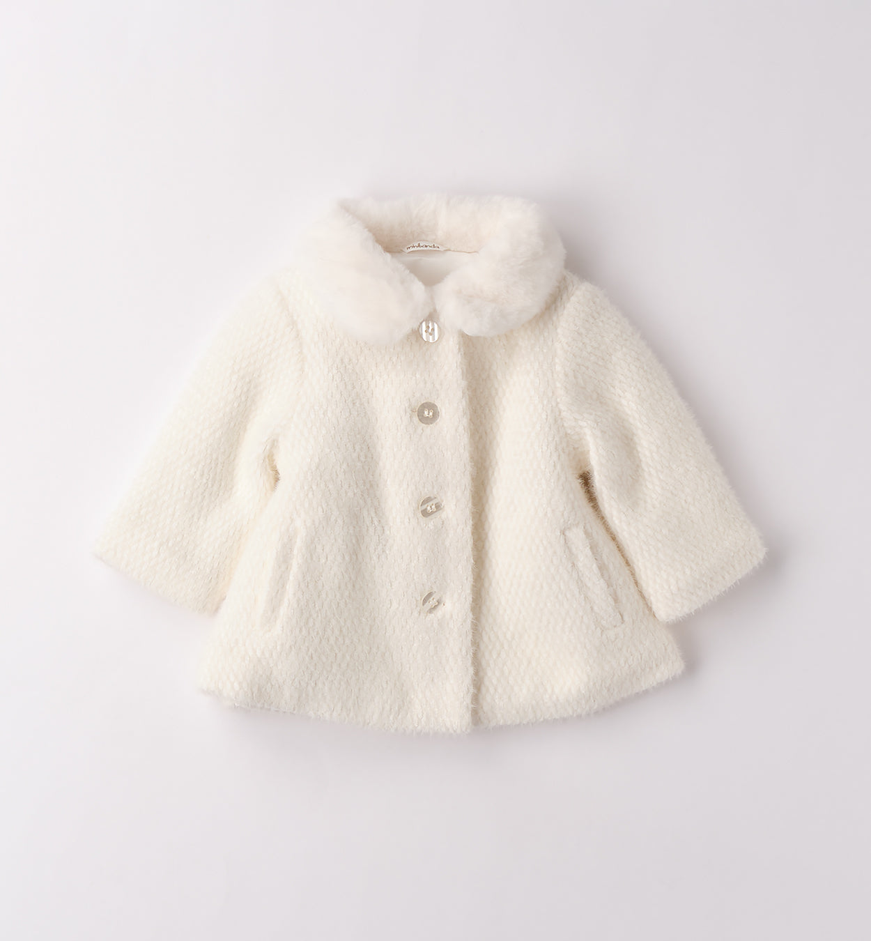 Cappottino elegante neonata bianco per battesimo – vista posteriore