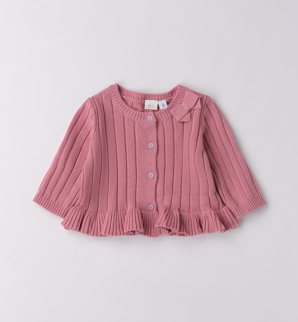 Cardigan rosa a maglia con volant neonata