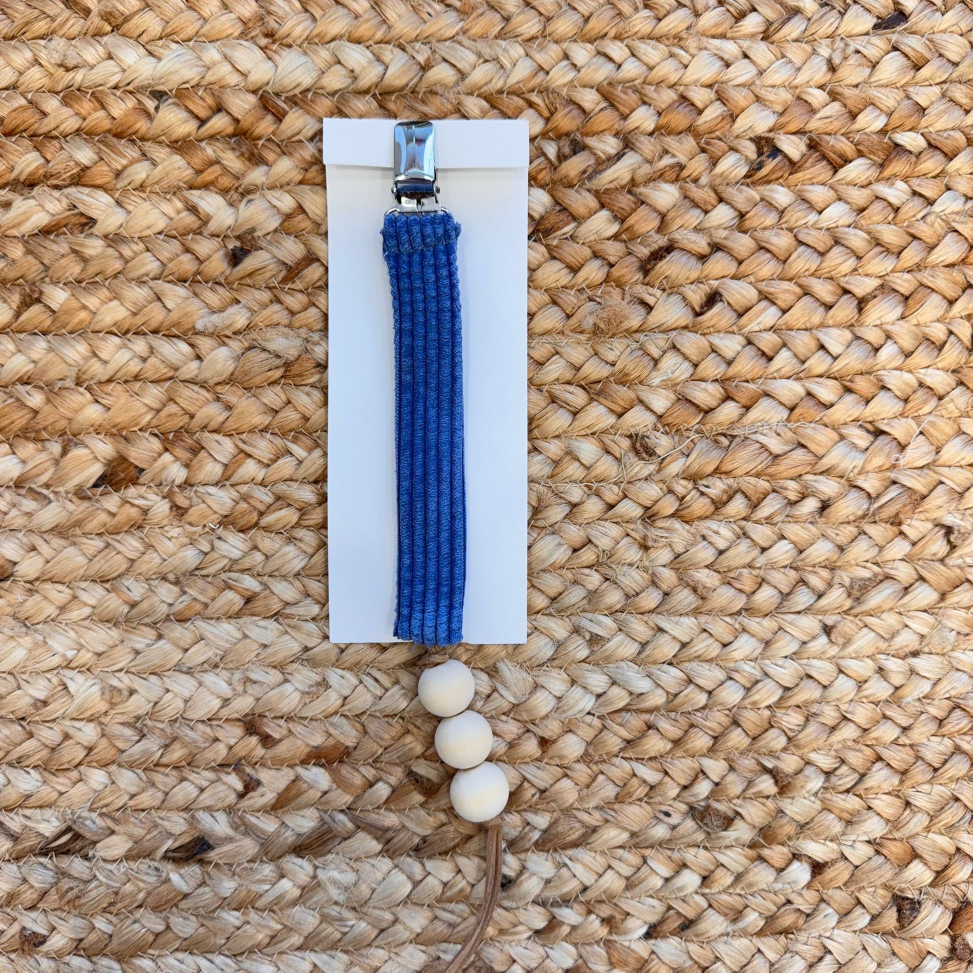 Clip portaciuccio in ciniglia blu