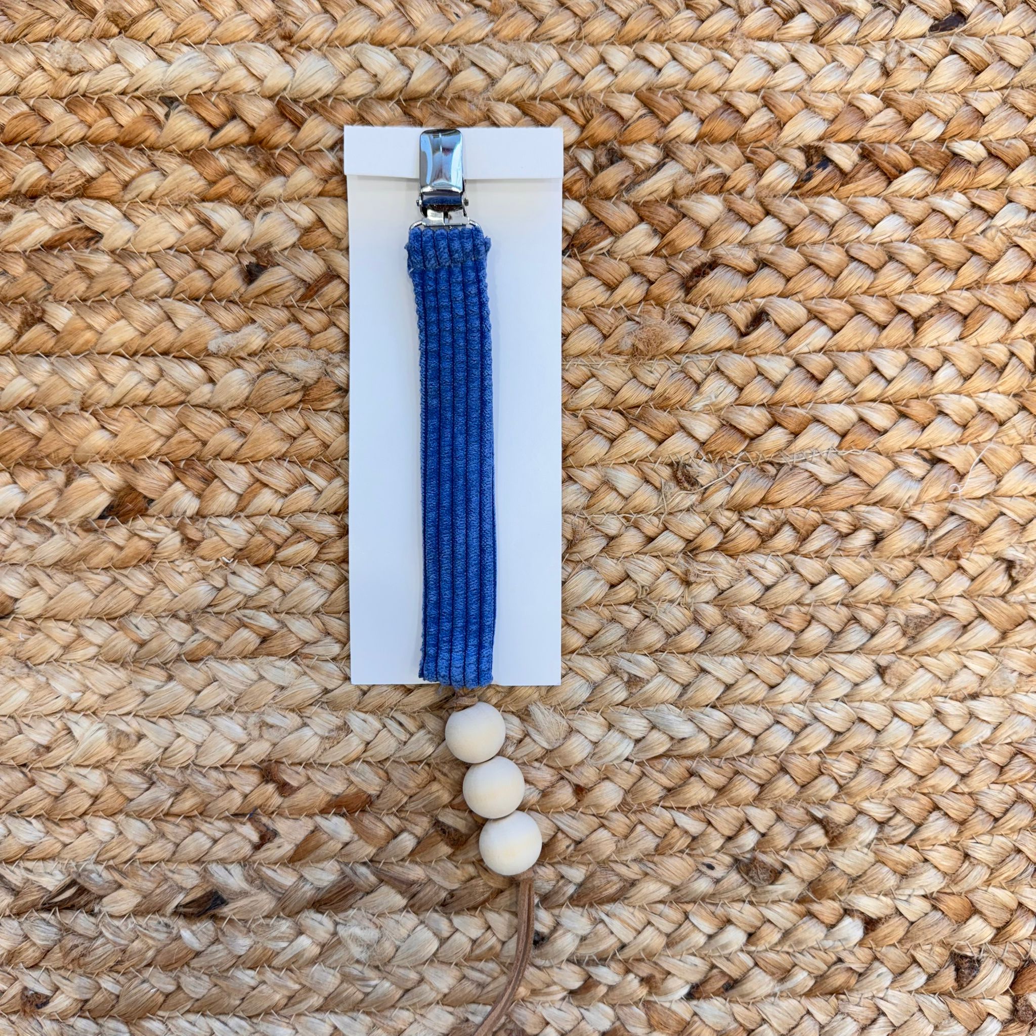 Clip portaciuccio in ciniglia blu