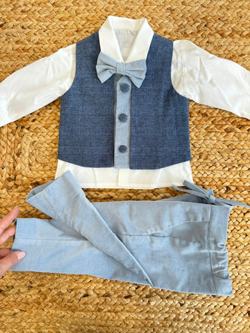 Completo elegante bimbo celeste gilet1