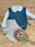 completo bimba in lana, abbigliamento bimba elegante, outfit autunno-inverno bambina, gilet maglia bambina, pantaloncini colorati bambina, abiti bon-ton bambina.