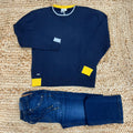 Completo bimbo blu con maglia a dettagli gialli e jeans coordinato