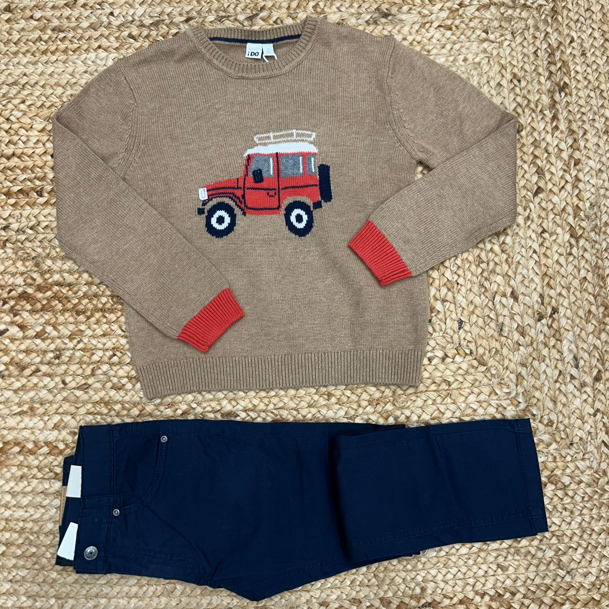 Completo bimbo cammello e blu con maglia jeep e pantalone coordinato