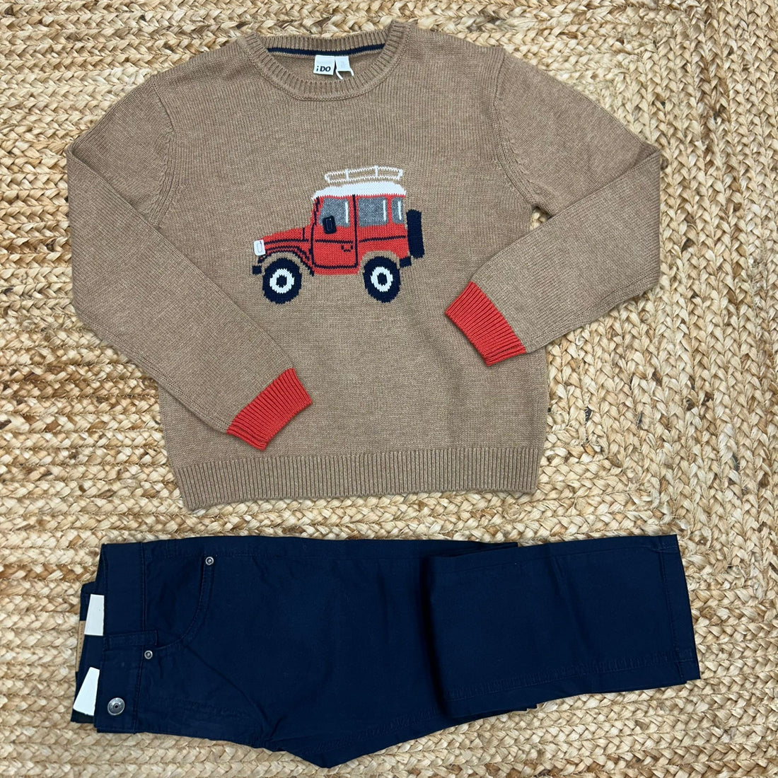 Completo bimbo cammello e blu con maglia jeep e pantalone coordinato