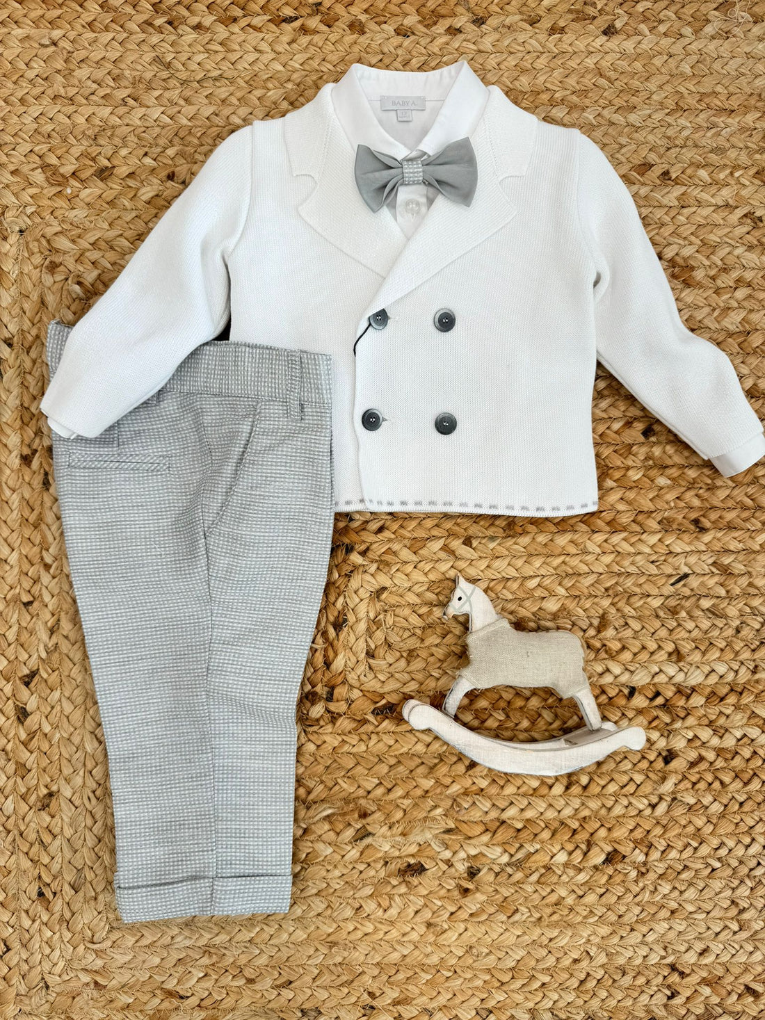 completo da battesimo bianco e grigio, abbigliamento bimba, moda bimbi, outfit per battesimo, completo cerimonia, comfort e stile, Belli e Monelli,Baby A