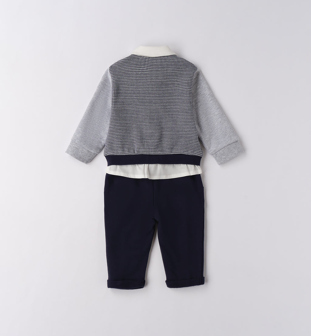 Completo elegante neonato in caldo cotone blu e grigio piegato