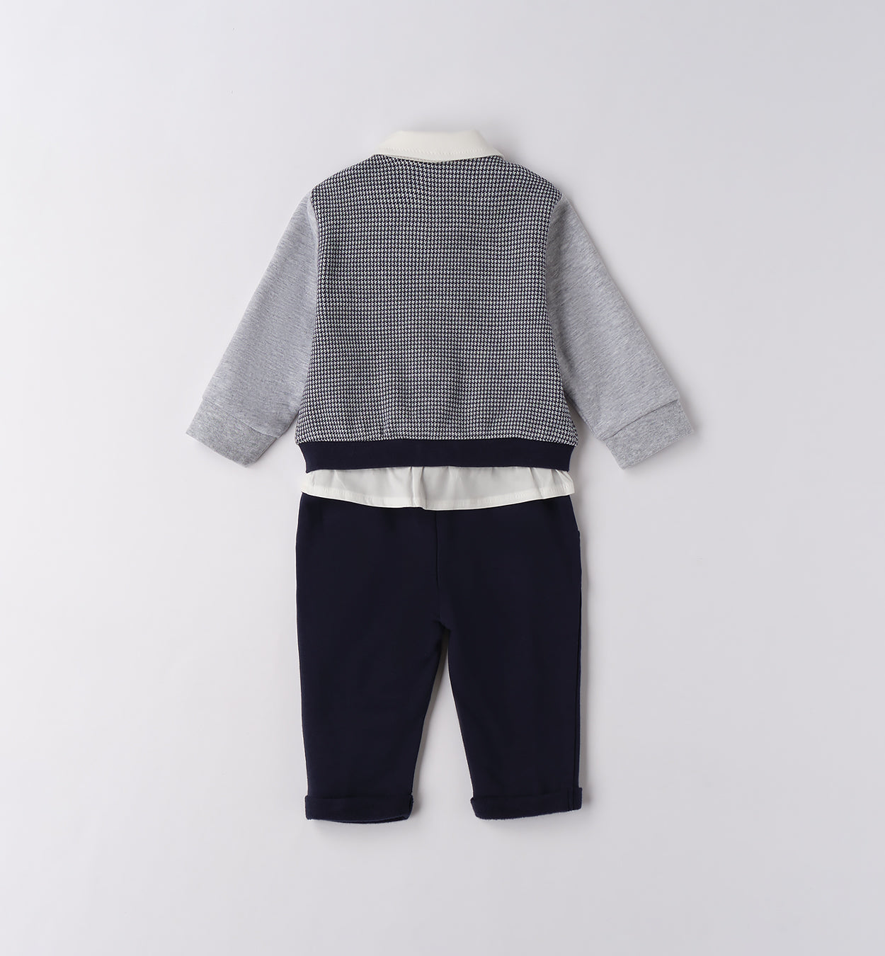 Completo elegante neonato in caldo cotone blu e grigio piegato