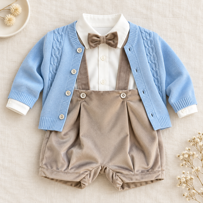 Completo elegante bimbo con salopette tortora