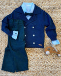 completo elegante blu, abbigliamento bimba, moda bimbi, outfit per occasioni speciali, completo cerimonia, comfort e stile, Belli e Monelli.