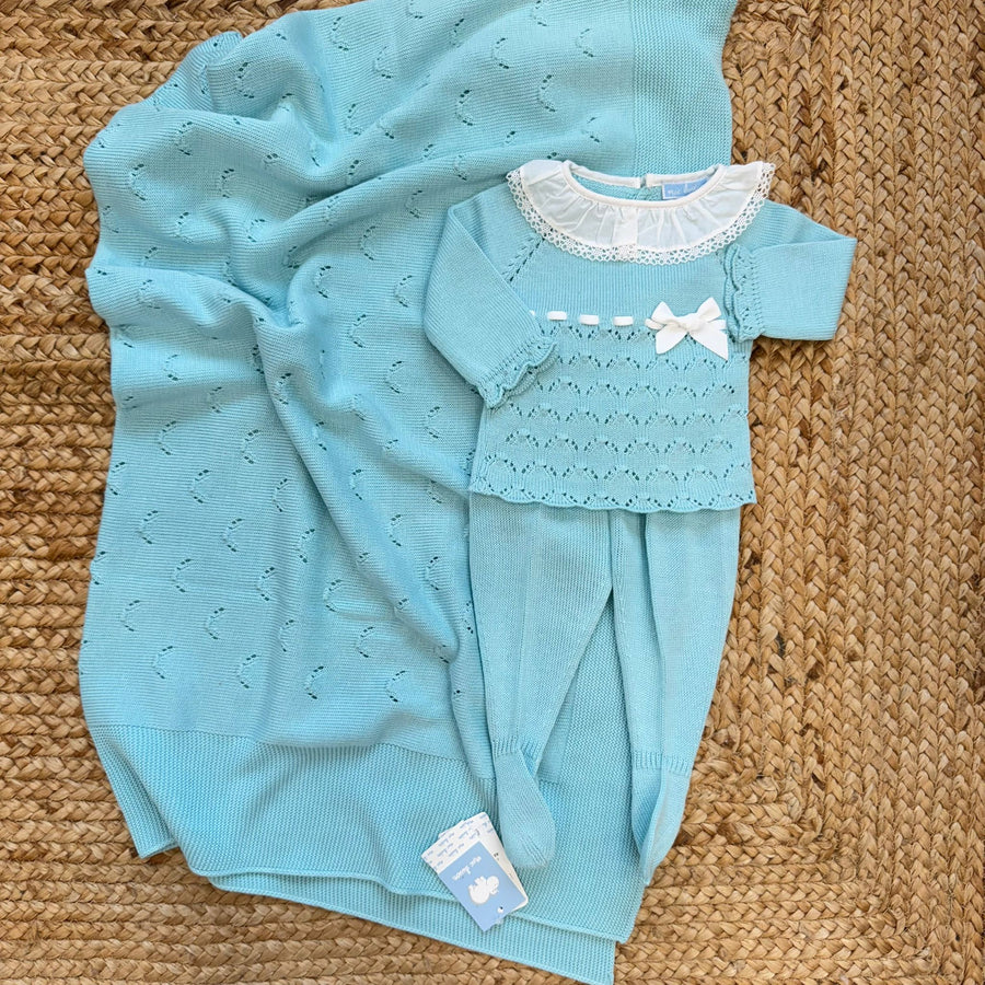 Coordinato neonata in maglia con copertina coordinata| primavera - estate - Belli e Monelli