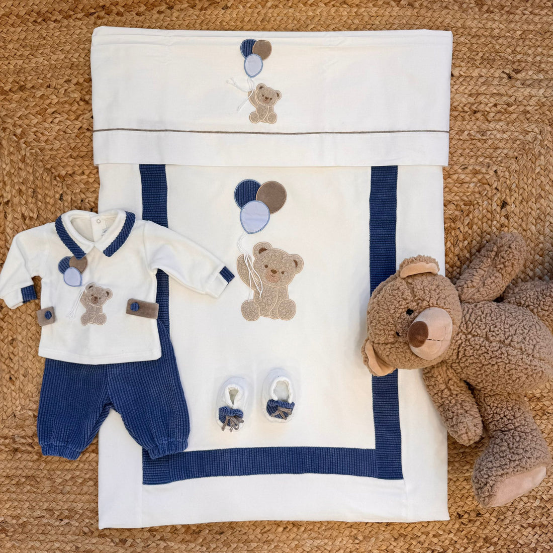 Coordinato neonato completo con tutina e coperta orsetto