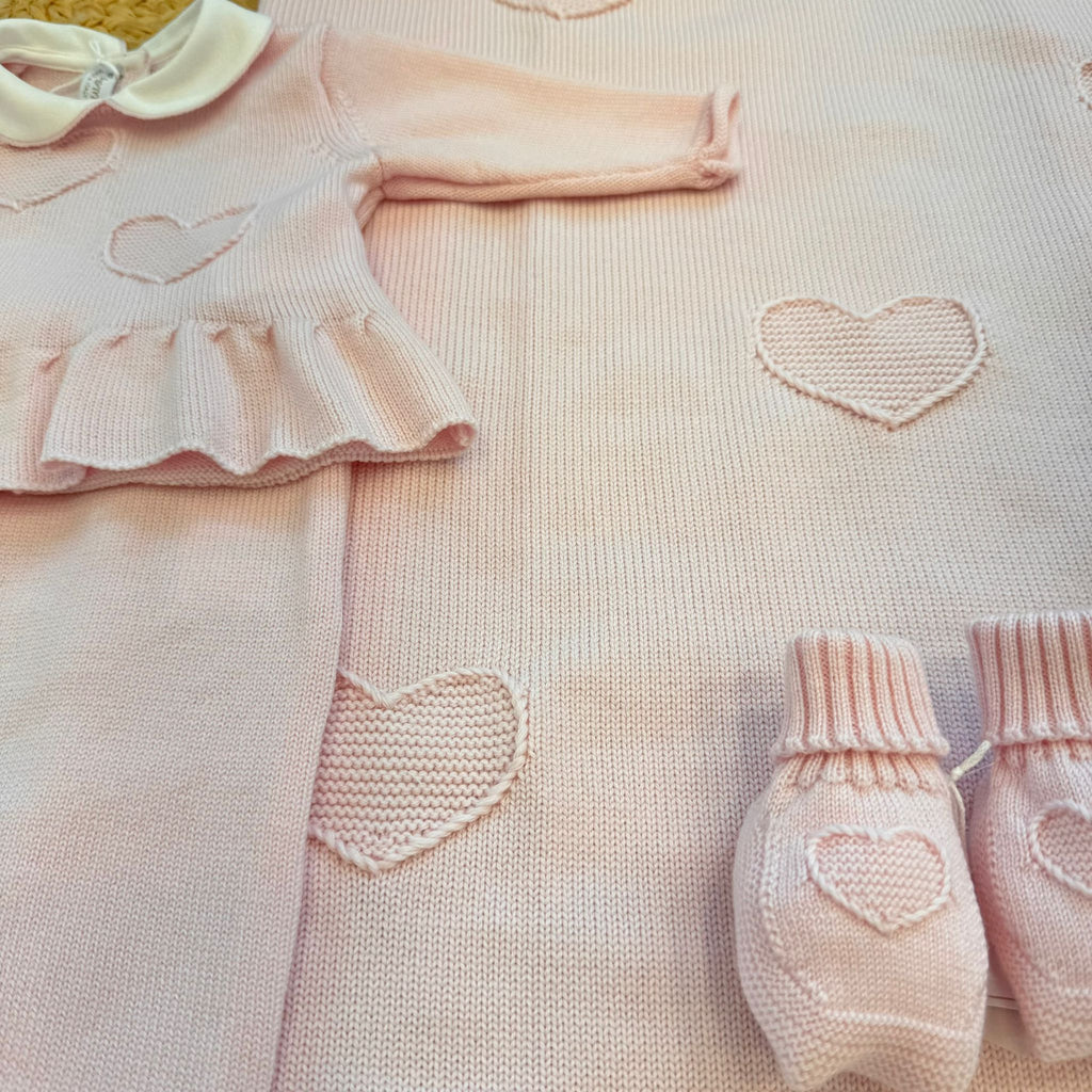 Coordinato uscita clinica neonata pura lana rosa con copertina